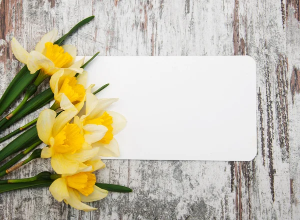 Daffodil flowers on a wooden background — Stock Photo, Image