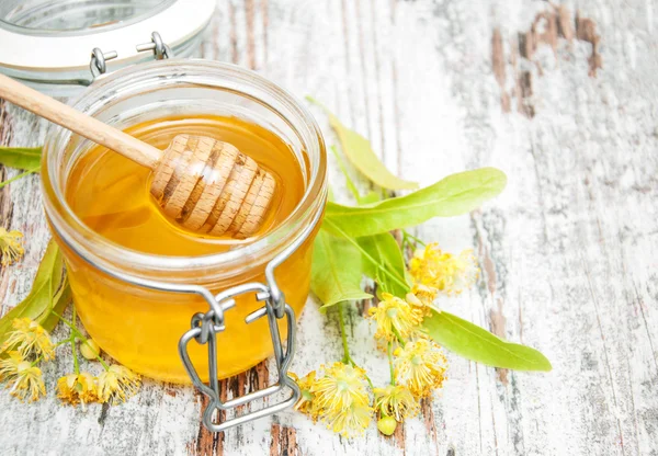 Jar with honey — Stock Photo, Image