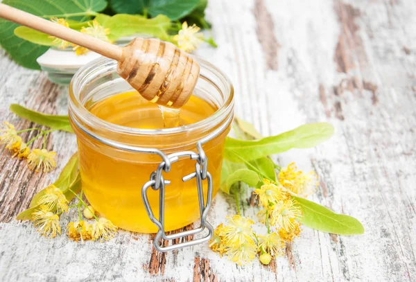 Jar with honey — Stock Photo, Image