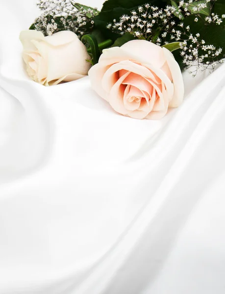 Roses on white silk background Stock Picture