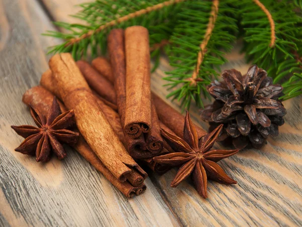 Spices and christmas tree — Stock Photo, Image