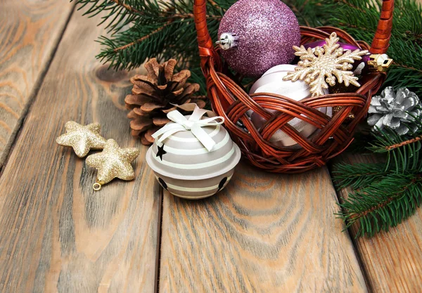 Basket with christmas baubles — Stock Photo, Image