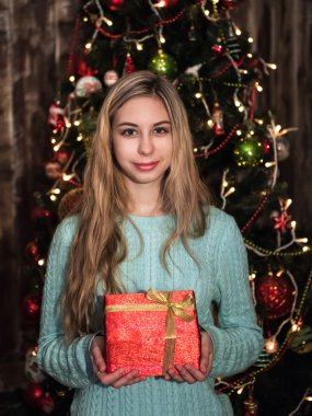 Noel hediye kutusu ile kız