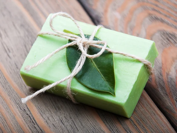 Handmade soap and leaf — Stock Photo, Image