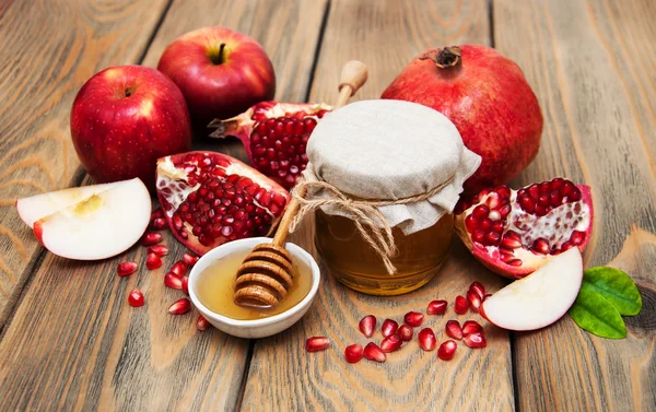 Miel con granada y manzanas — Foto de Stock