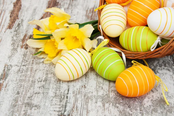 Basket with easter eggs — Stock Photo, Image