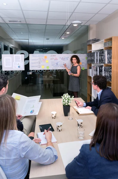 Entrenador femenino formación equipo de negocios en la sede — Foto de Stock