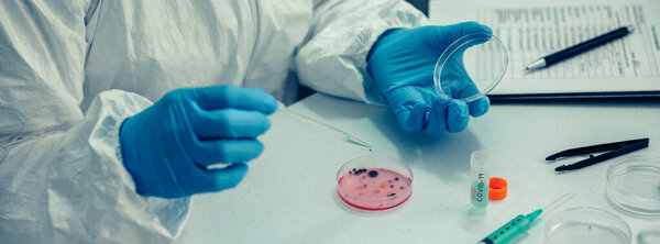 Scientist with a petri dish in the laboratory