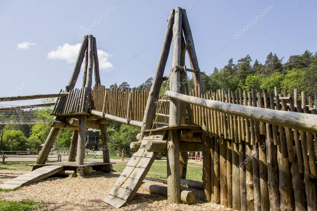 A large children's playground equipment made of wood — Stock Photo