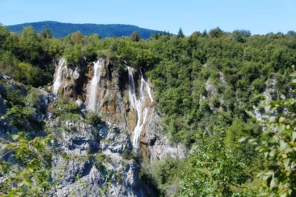 Beautiful landscapes waterfall, rock walls, stunning nature views in National park Plitvice lakes - Plitvička jezera, Croatia