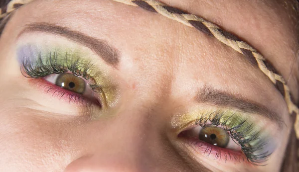 stock image Eyes colored as beautiful rainbow. Hippy fashionable makeup style.