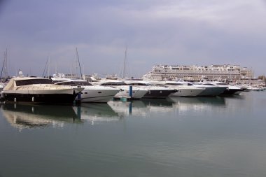 Vilamoura port full with yachts clipart