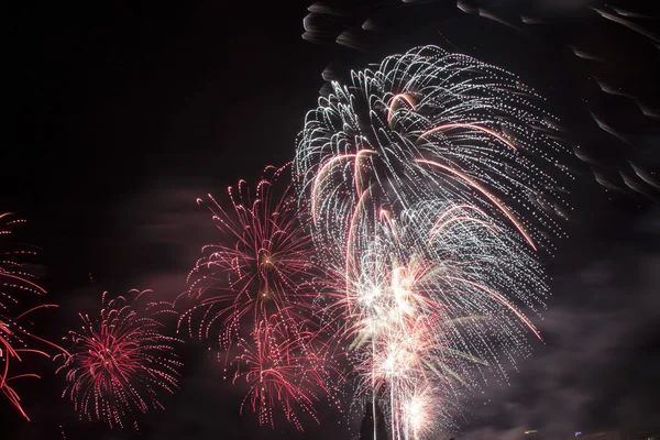 Karanlık gökyüzü arka plan üzerinde güzel renkli havai fişek