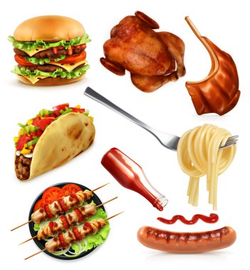 Fast food, vektör simgelerini ayarla