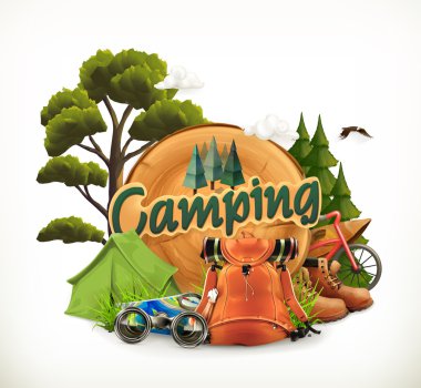 Kamp. Macera zamanı, vektör çizim