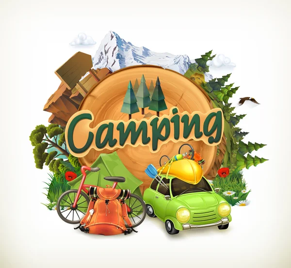 Tijd, vectorillustratie Camping, avontuur — Stockvector