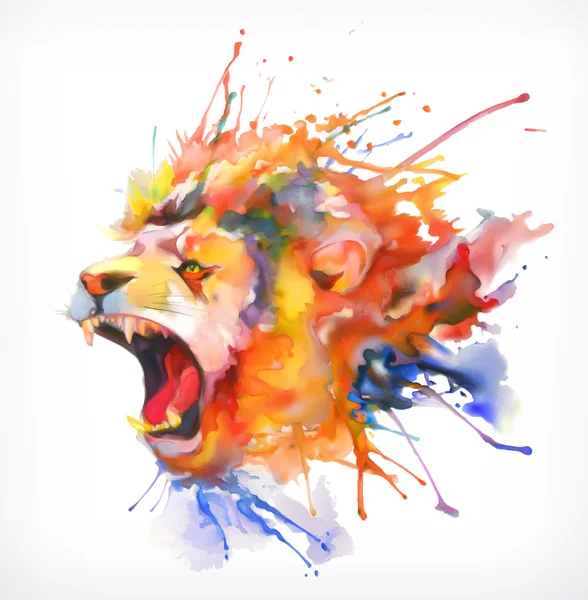 Aquarelle. Lion rugissant, illustration vectorielle, isolé sur fond blanc — Image vectorielle