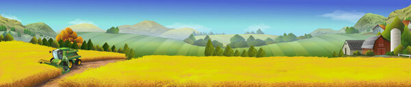 Wheat field, rural landscape, vector background