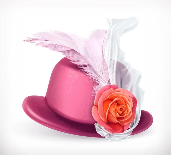 Шляпа с розой и перьями — стоковый вектор