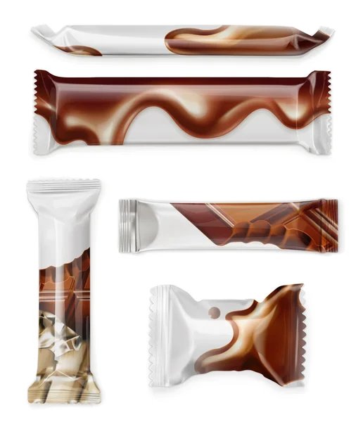 Paquete de polietileno blanco, barra de chocolate — Vector de stock