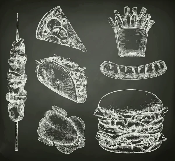 快餐，在黑板上画草图 — 图库矢量图片