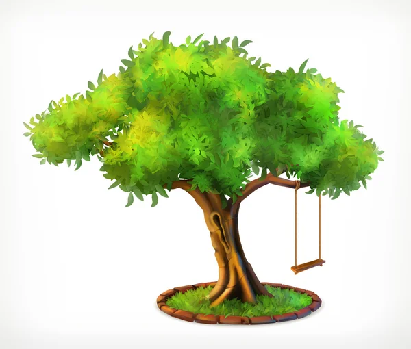 Árbol verde y columpio — Vector de stock