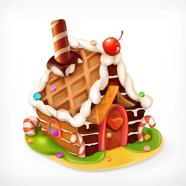 Пряничный домик, векторная икона сладкой еды — стоковый вектор
