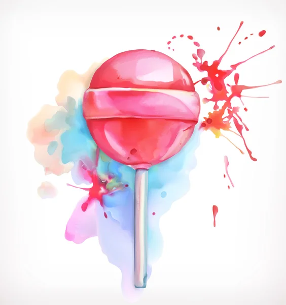 Lollipop Süßigkeiten Vektor Illustration, Aquarellmalerei, isoliert auf weißem Hintergrund — Stockvektor