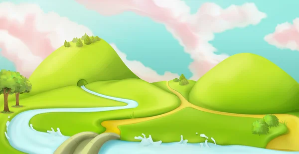 Nature landscape, cartoon game background — Stock Vector