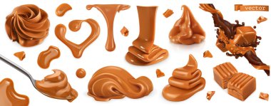 Karamel, fıstık ezmesi. 3d vektör gerçekçi kümesi