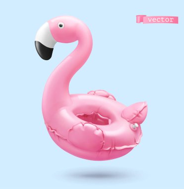 Şişme oyuncak. Flamingo 3d gerçekçi vektör nesnesi. Yaz simgesi