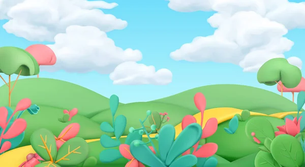 Paisaje Primavera Dibujos Animados Ilustración Artística Vector Fondo — Vector de stock