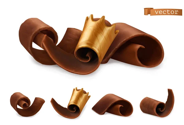 Virutas Chocolate Con Corona Oro Conjunto Realista Objetos Vectoriales Ilustración — Vector de stock
