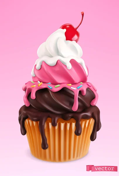 Cupcake Cerise Objet Vectoriel Réaliste Icône Alimentaire — Image vectorielle