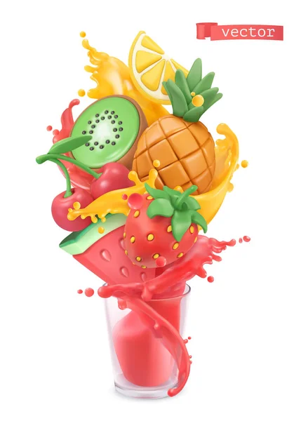 Frutas Bayas Estallan Frutas Tropicales Dulces Bayas Mixtas Sandía Piña — Vector de stock