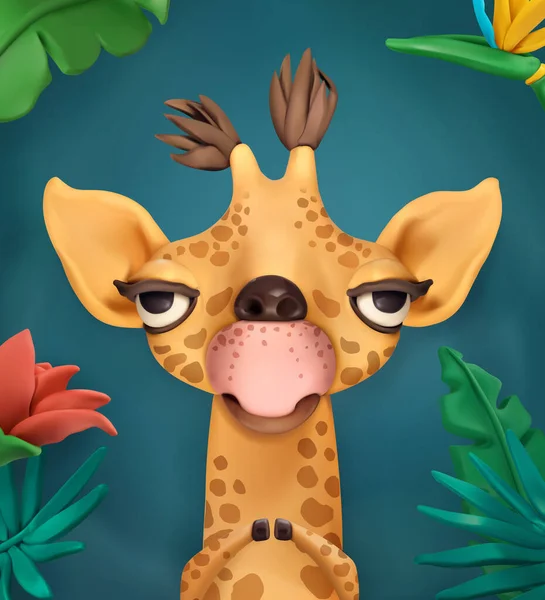 Zeichentrickfigur Giraffe Niedliche Tiere Vektor Kunst Illustration Grußkarte — Stockvektor