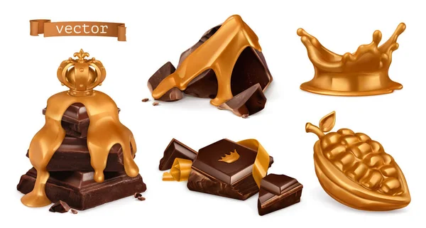 Ouro Chocolate Vetor Realista Conjunto — Vetor de Stock