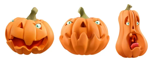 Halloween Personnages Sculptés Dessin Animé Citrouille Ensemble Icônes Vectorielles Jack — Image vectorielle