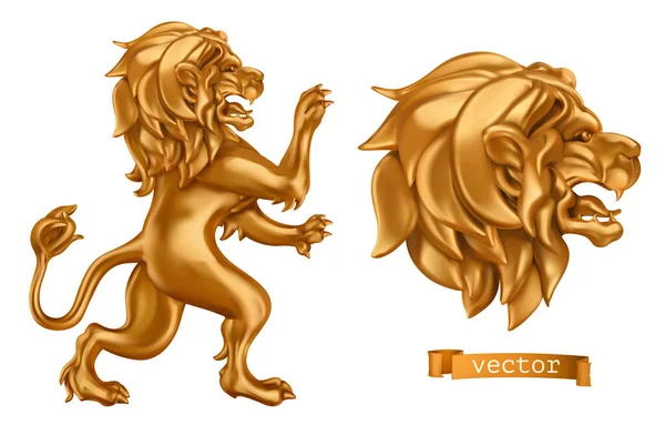 León Oro Vector Icono Realista — Vector de stock