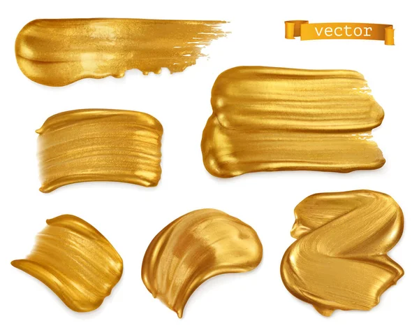 Gold Paint Smear Vector Realistic Set — Stock Vector