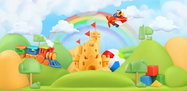 Kinderspielzeuglandschaft Vektor Hintergrund Illustration Aus Plastilin — Stockvektor