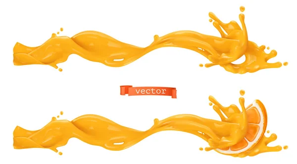 オレンジの甘いスプラッシュ 3Dリアルなベクターイラスト — ストックベクタ