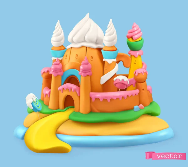 Dolce Castello Oggetto Vettore Illustrazione Arte Plastilina — Vettoriale Stock