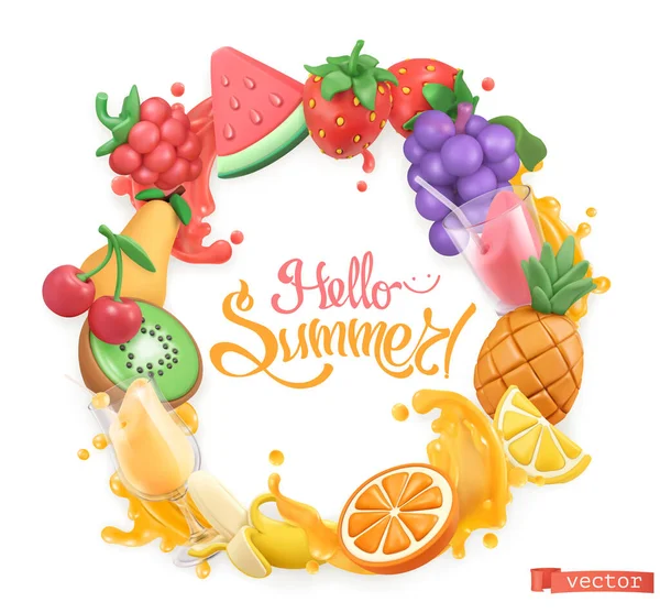 Logo Fruta Dulce Objetos Vectoriales Hola Verano Plastilina Ilustración Arte — Archivo Imágenes Vectoriales