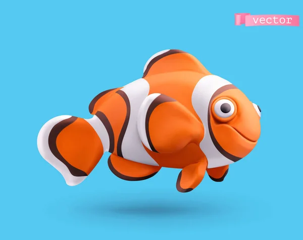 Clownfish Ρεαλιστικό Διάνυσμα Εικονίδιο Αστείο Μικρό Ψάρι Χαρακτήρα Κινουμένων Σχεδίων Royalty Free Εικονογραφήσεις Αρχείου