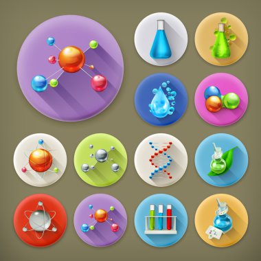 Science, tubes and molecules long shadow icon set