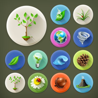 Nature and Ecology, long shadow icon set vector Nature and Ecology, long shadow icon set vector