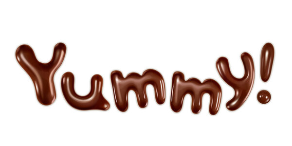 Yummy inscription, stylish vector illustration isolated on white