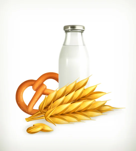 Weizen, Milch und Brot, isolierte Vektorillustration — Stockvektor