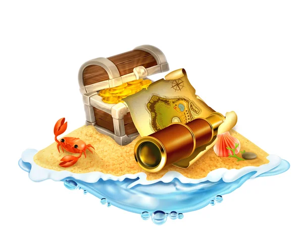 Treasure island, vector illustration isolated on white backgroun — Stock Vector